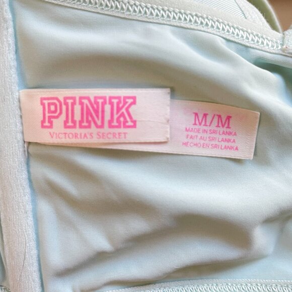 Victoria's Secret Pink Bra Bralette Medium Blue Green Cage Criss Cross Strappy - Picture 4 of 6